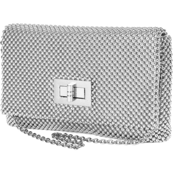❤️Trina Mesh Evening Silver Clutch for Women Shoulder Bag - Picture 1 of 4
